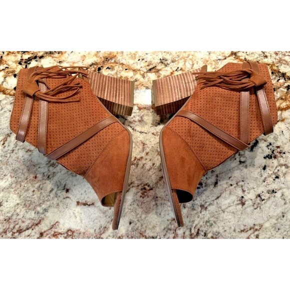 Women's Franco Sarto 'Fina 2' Rust Brown Suede Open Toe Bootie Heel Size 10 M - Picture 6 of 7